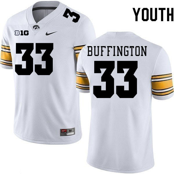 Youth #33 Cam Buffington Iowa Hawkeyes College Football Jerseys Stitched-White